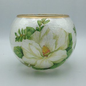 White/Gold/Green Magnolias on a 6” Bubble Bowl